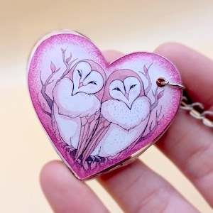 Cute Valentines’Day Acrylic Keychains | Barn Owl Keychain | Gift for Her | Totebag Accessories | Adorable Bird watcher Jewelry & Charms |