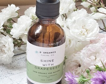 Shine with Grapeseed | Facial Oil| Facial Serum| Facial Moisturizer for Normal Skin/ Combination Skin| Organic | Vegan| Spa Gift| Spa