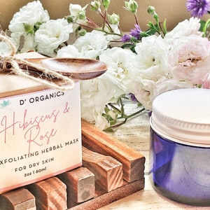 Rose & Hibiscus Clay Mask for Dry Skin| Organic| Facial Mask| Natural Skin Care | Detox Mask | Natural Face Masks | Spa Gift | Gift
