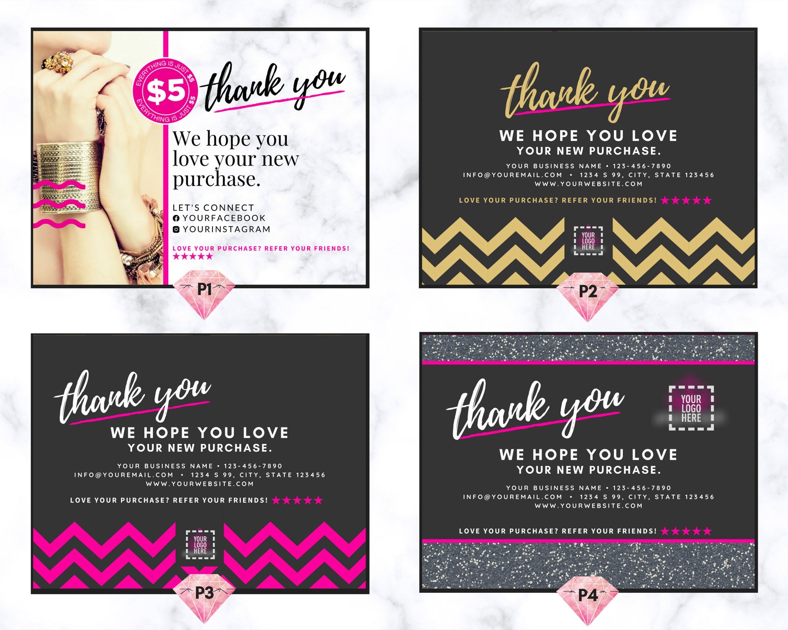 Jewelry Business Bling Thank You Postcard Calling Card Etsy