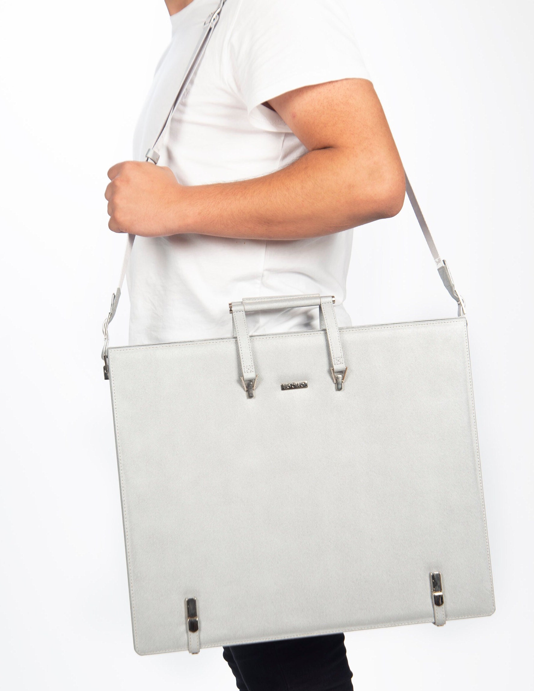 A3 Silver Leather Portfolio Artist Bag Leather Art Portfolio A3