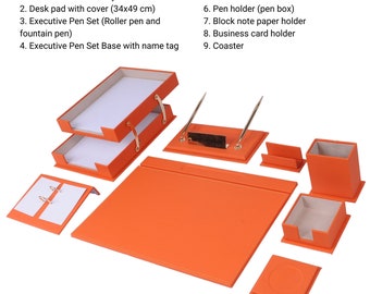 Accessoires de bureau orange en cuir - Accessoires de bureau orange en cuir - Organiseur de bureau rose - Organiseur de bureau orange