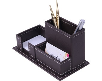 3 in 1 Leather Desk Organizer Set Pen Holder Pen Box Pen Case Desk Stationery Storage Organizer Office Organizer Desk Accessories