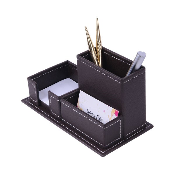 3 in 1 Leather Desk Organizer Set Pen Holder Pen Box Pen Case Desk Stationery Storage Organizer Office Organizer Desk Accessories