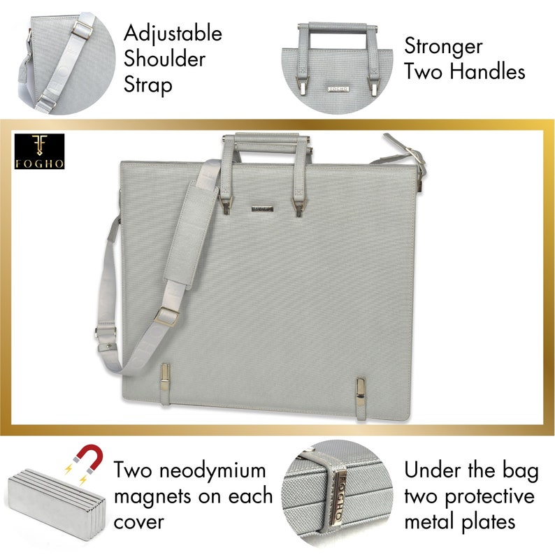 A3 Silver Leather Portfolio Artist Bag Leather Art Portfolio A3