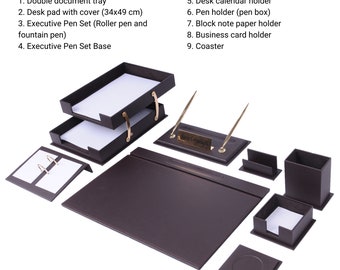 Braunes Leder Dest Set - Schreibtisch Organizer Braun - Schreibtisch Organizer - Schreibtisch Accessoires