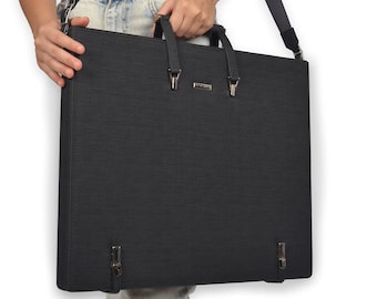 A3 Black Leather Portfolio Bag - A3 Art Portfolio Bag- Perfect Gift for Artist - Leather Artist Bag - A3 Leather Binder