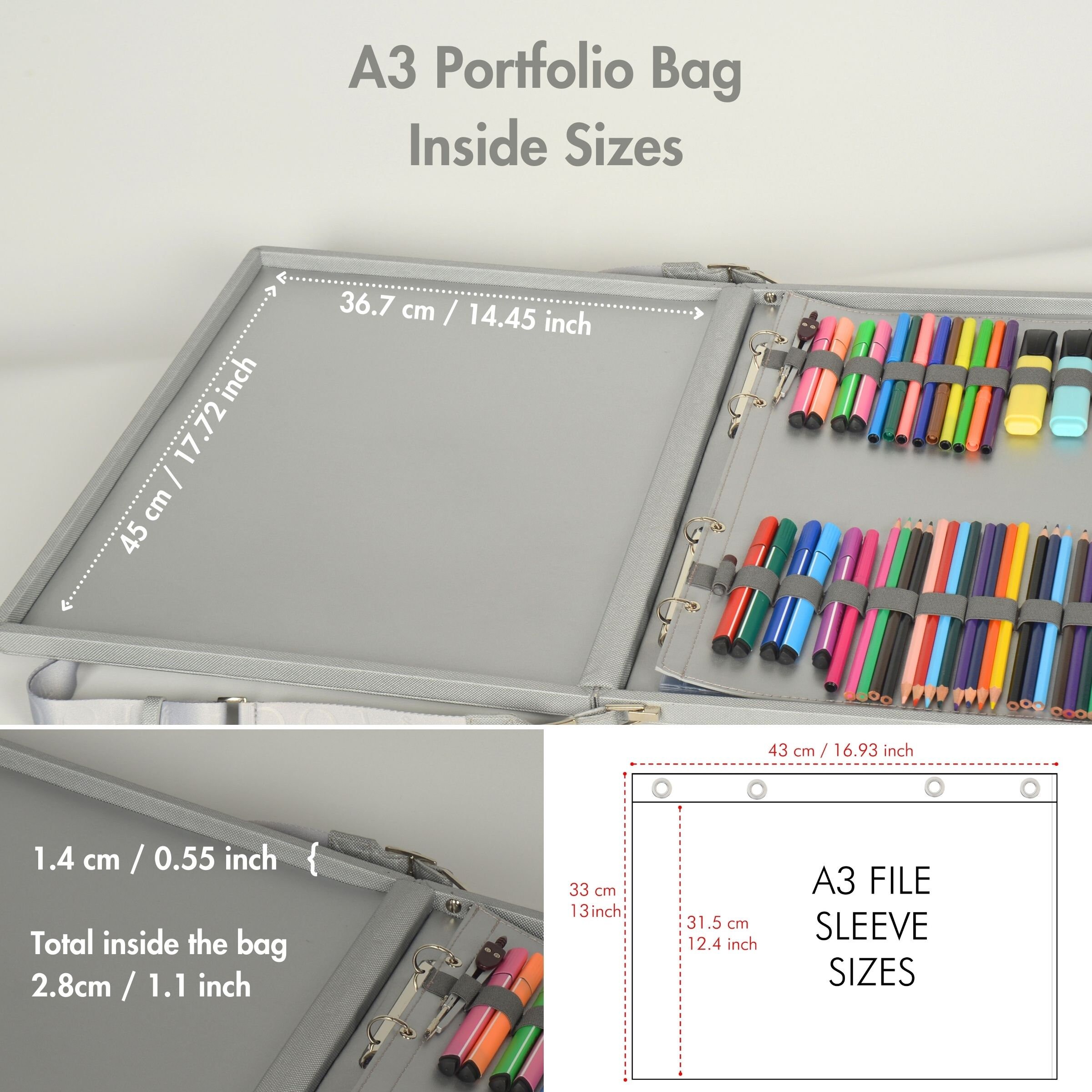 A3 Silver Leather Portfolio Artist Bag Leather Art Portfolio A3