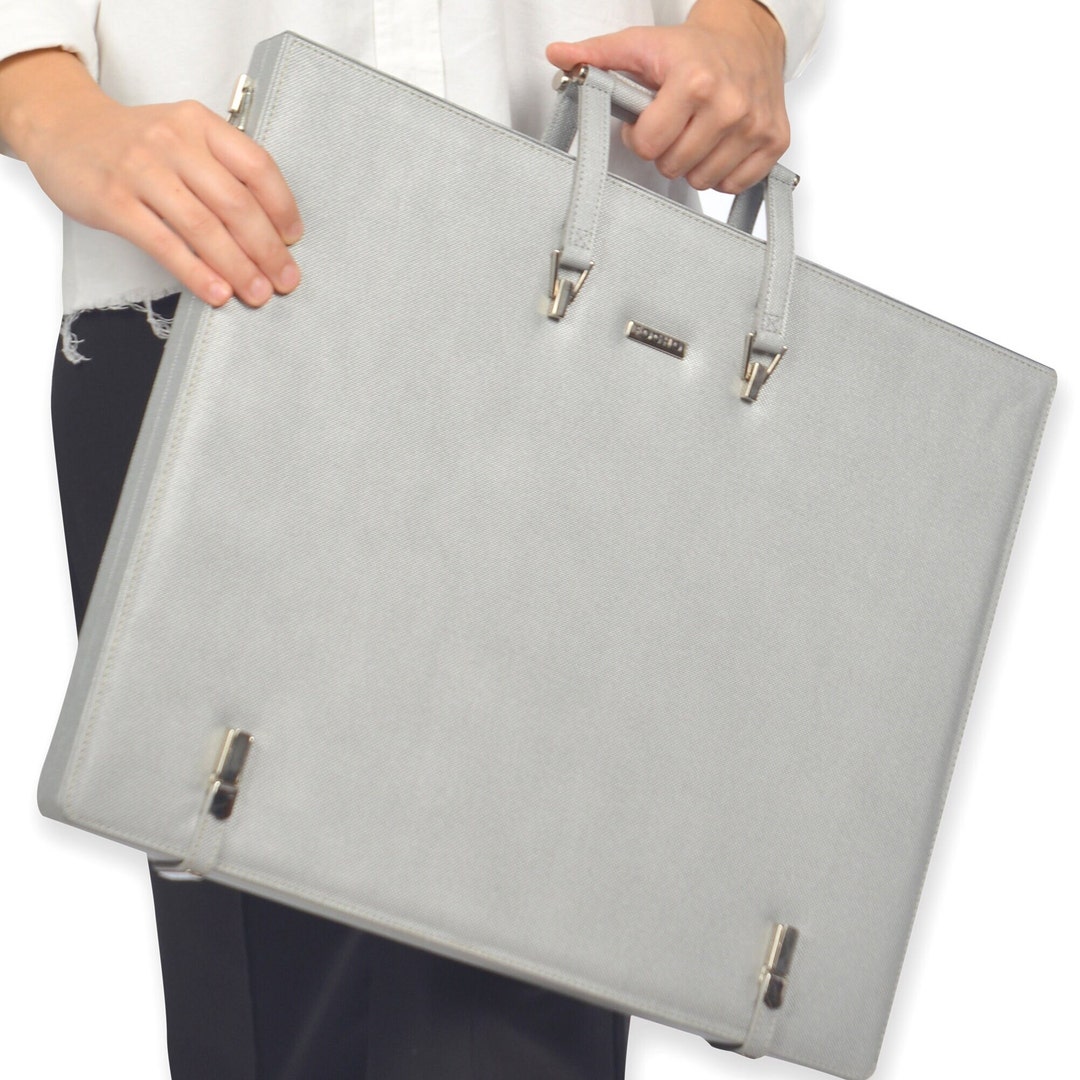 A3 Silver Leather Portfolio Artist Bag Leather Art Portfolio A3