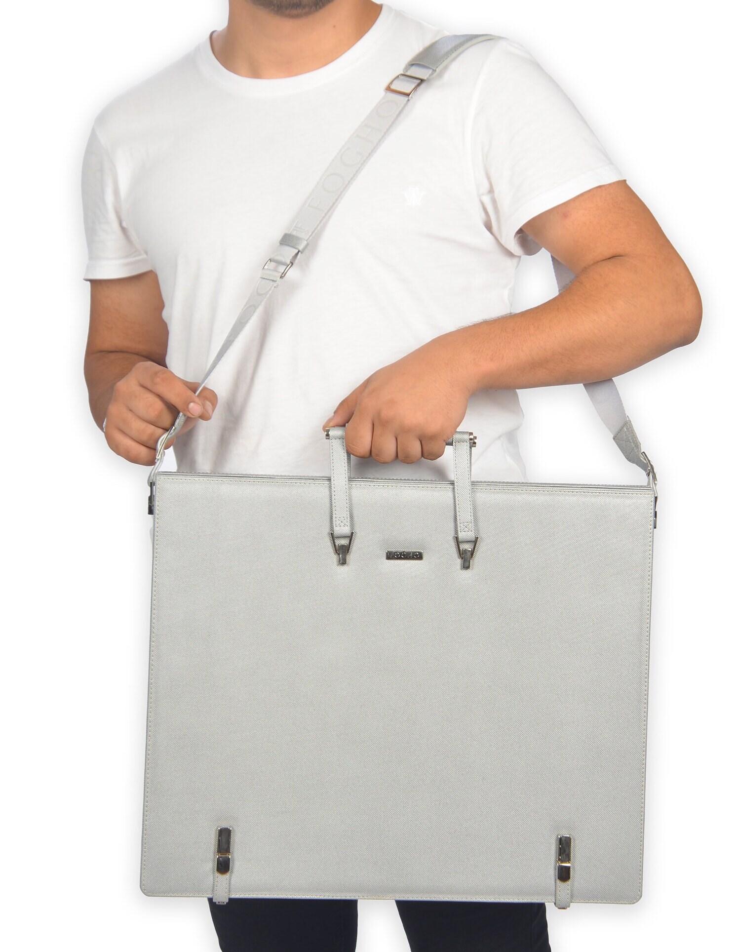 A3 Silver Leather Portfolio Artist Bag Leather Art Portfolio A3