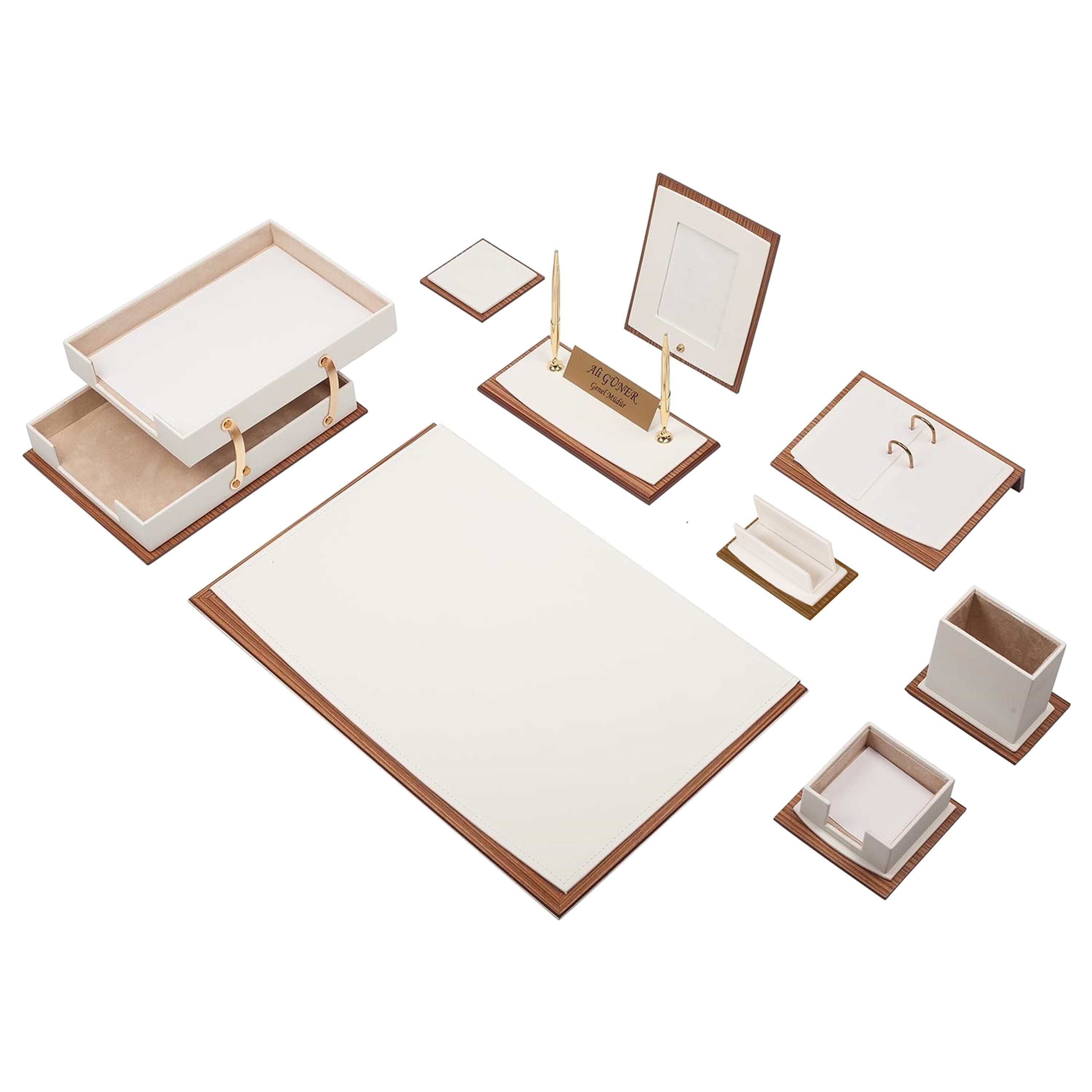 Printed Paper Desk Accessories Set - Solid Pool With Gold Trim - Sale