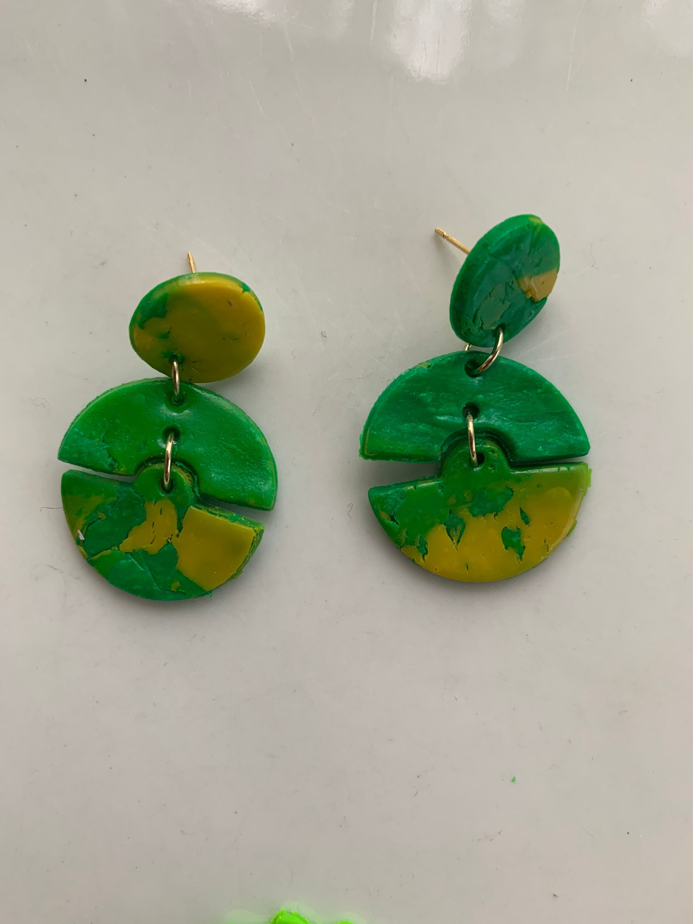 Tropical Print Green and Yellow Polymer Clay Dangle Earrings Etsy