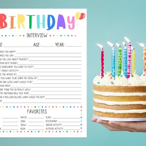 Printable Kids Birthday Interview, Annual Interview, Birthday Keepsake, Version 1