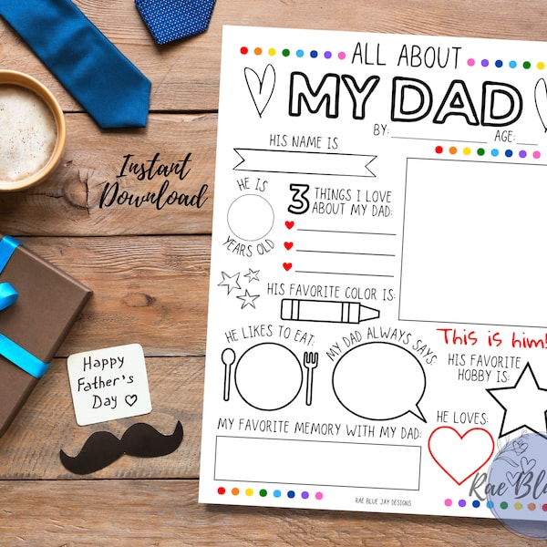 All About My Dad INSTANT DOWNLOAD, Father's Day Printable, Interview, Kids Printable, Father's Day Gift, Fun Gift for Dad