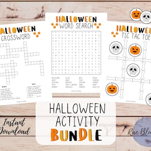 Halloween Activity Bundle INSTANT DOWNLOAD, Word Search, Crossword Puzzle, Tic Tac Toe, Halloween Games, Kids Halloween Printable