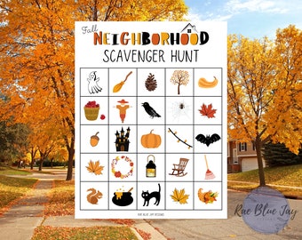 Fall Neighborhood Scavenger Hunt INSTANT DOWNLOAD, Printable Scavenger Hunt, Kids Scavenger Hunt, Fall Printable, Halloween Fun