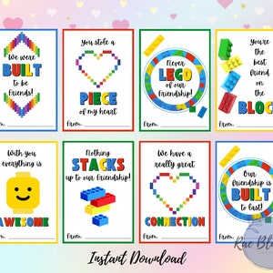 Building Brick Valentines INSTANT DOWNLOAD Kids Valentines, Printable Valentines, Valentine Cards, Building Block Valentines