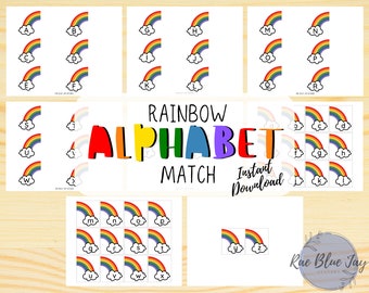 Rainbow Alphabet Match INSTANT DOWNLOAD, ABC Learning afdrukbare activiteit, voorschoolse leren, peuter druk boek, Homeschool afdrukbaar
