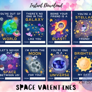 Weltraum Valentines SOFORTIGER DOWNLOAD Kinder Valentines, druckbare Valentines, Valentinskarten, Print at Home Valentines, Outer Space Valentines
