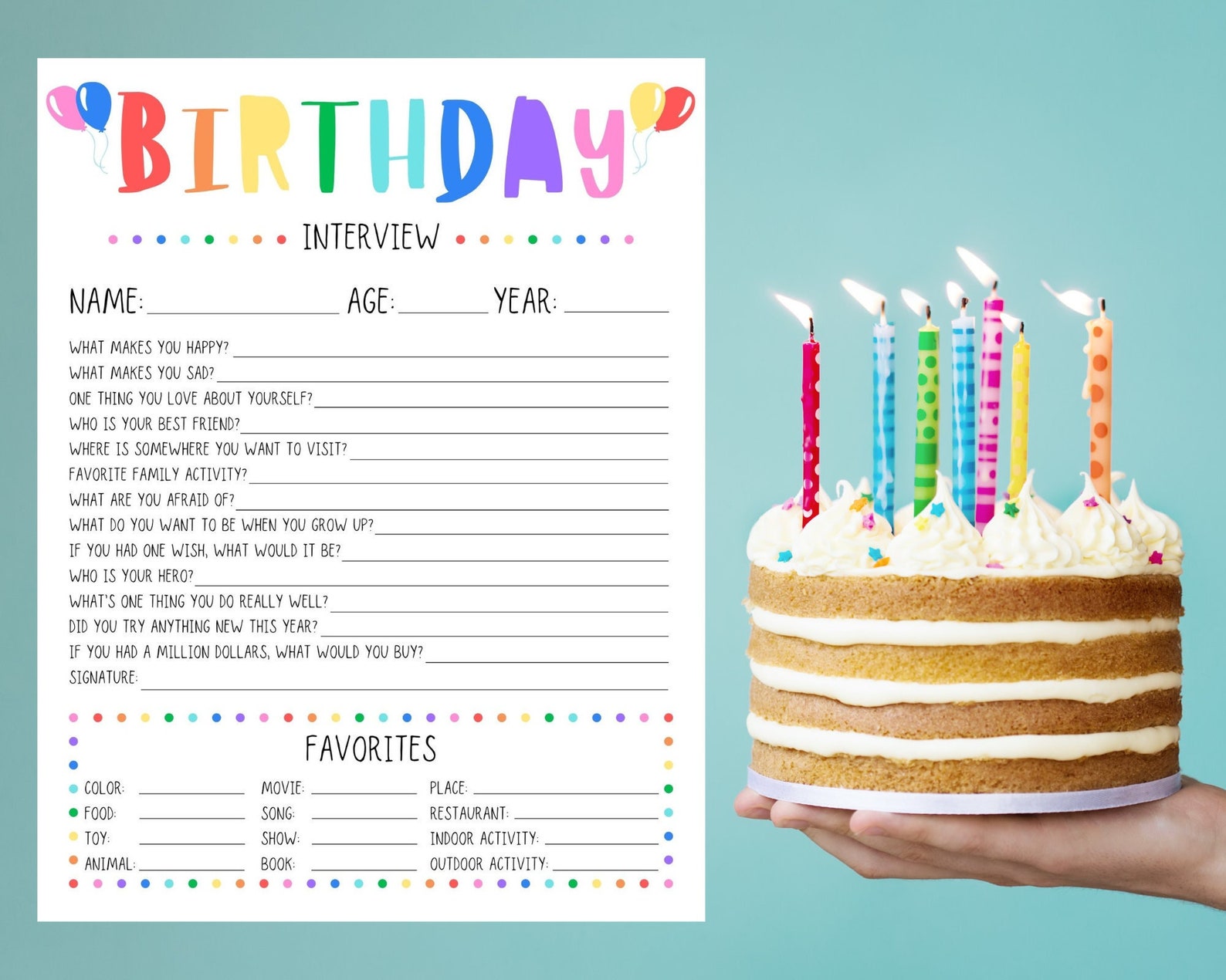 Printable Kids Birthday Interview, Annual Interview, Birthday Keepsake ...