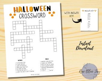 Halloween Crossword Puzzle Printable INSTANT DOWNLOAD, Kids Crossword Puzzle, Halloween Game, Halloween Activity, Kids Halloween Fun