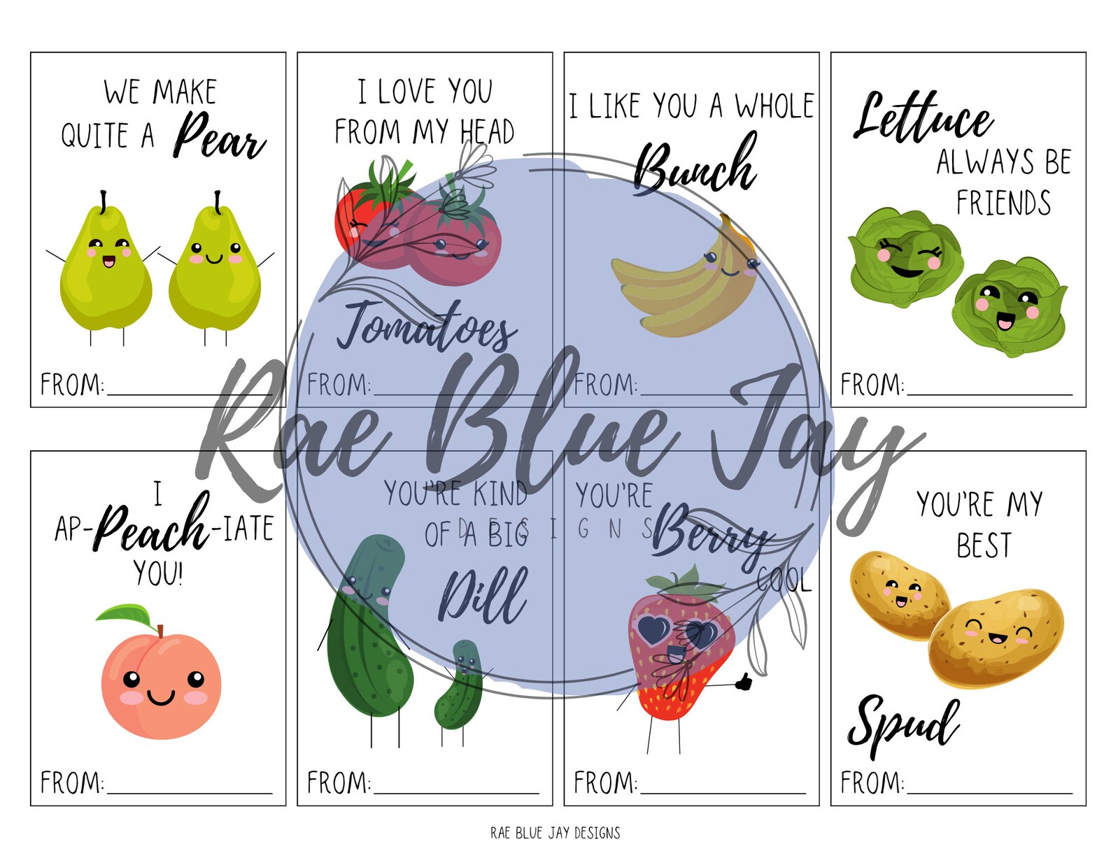 Fruit & Veggie Valentines, Kids Valentines, Printable Valentines ...