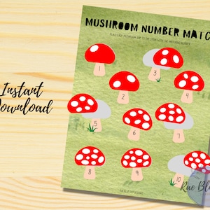 Mushroom Match Counting Activity, Instant Download, Kids Counting Practice, Homeschool Activity, Homeschool Printable, Learning Printable