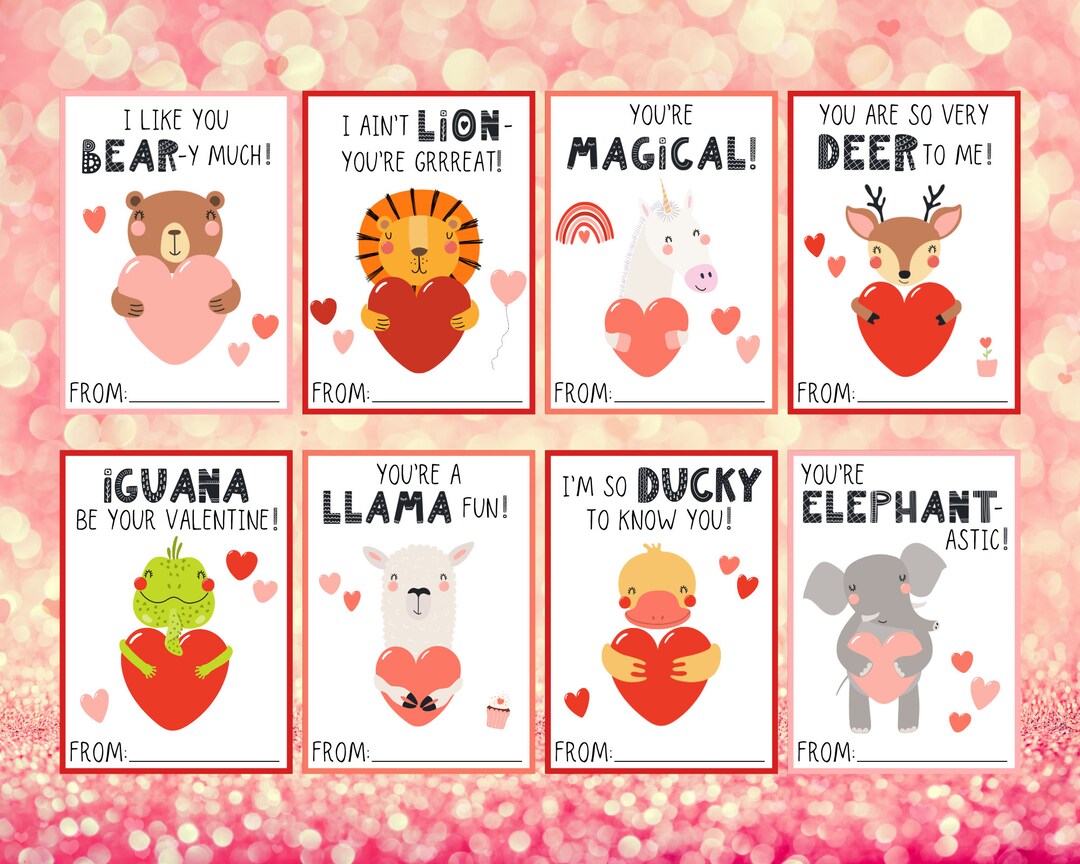 Animal Valentines INSTANT DOWNLOAD Kids Valentines Printable