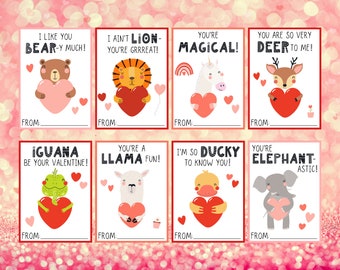 Animal Valentines INSTANT DOWNLOAD Kids Valentines, Printable Valentines, Valentine Cards, Print at Home Valentines, Cute Valentines, Puns