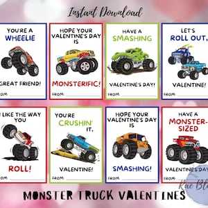 Monster Truck Valentines INSTANT DOWNLOAD Kids Valentines, Printable ...
