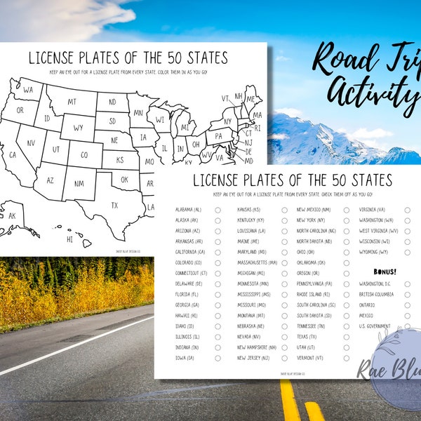 License Plate Game Printable, Kids Road Trip Fun, Road Trip Printable, Kids Road Trip Activity, License Plate Activity