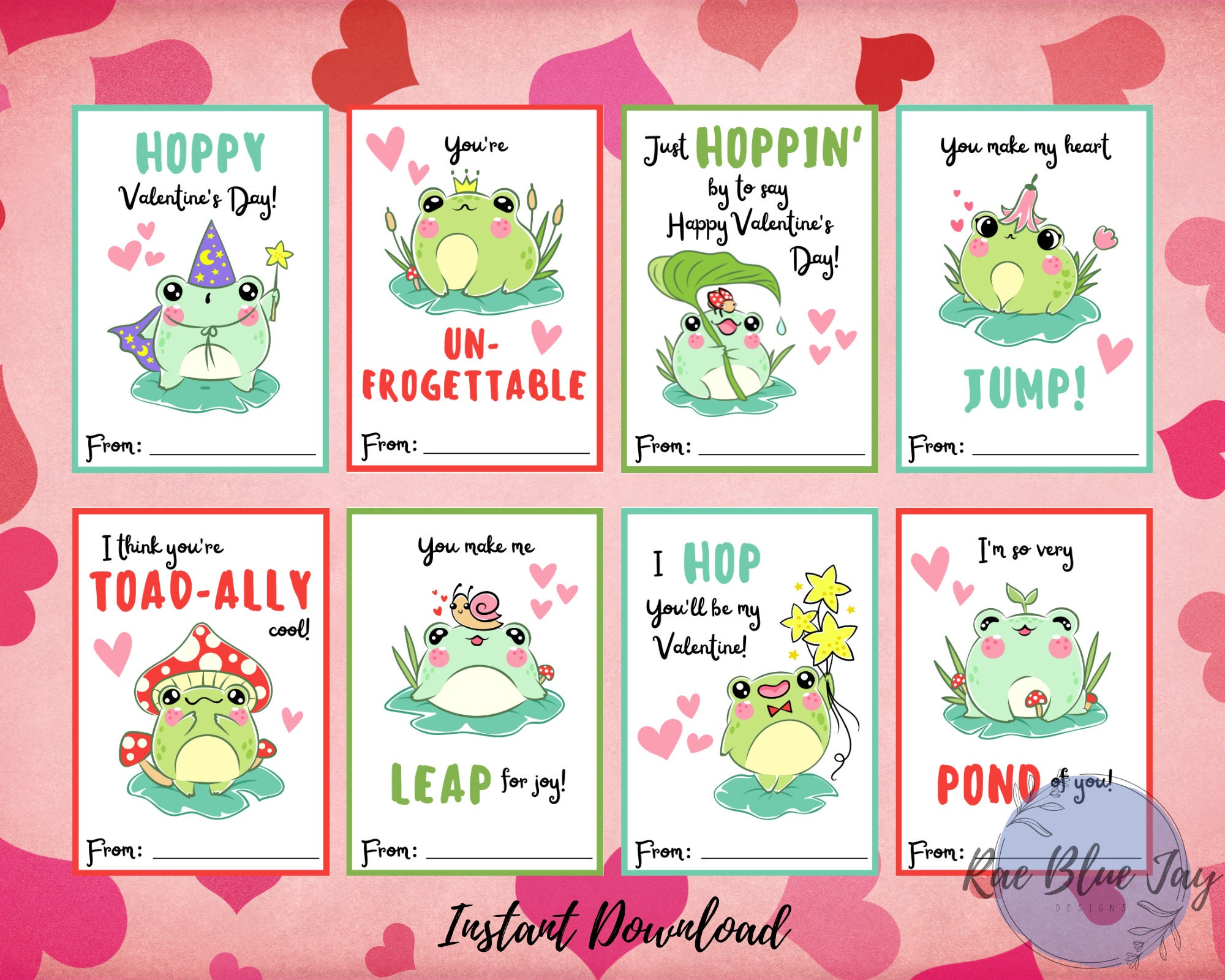 Frog Valentines INSTANT DOWNLOAD Kids Valentines, Printable Valentines ...