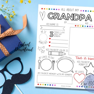 Alles over mijn opa INSTANT DOWNLOAD, Vaderdag afdrukbaar, Interview, Kinderen afdrukbaar, Vaderdagcadeau, leuk cadeau voor opa