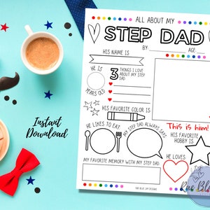 All About My Step Dad INSTANT DOWNLOAD, Father's Day Printable, Interview, Kids Printable, Father's Day Gift, Fun Gift for Step Dad