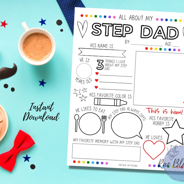 All About My Step Dad INSTANT DOWNLOAD, Father's Day Printable, Interview, Kids Printable, Father's Day Gift, Fun Gift for Step Dad