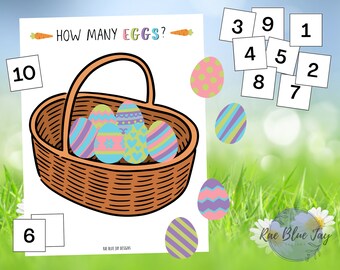 How Many Eggs? INSTANT DOWNLOAD, Easter Egg Activity, Simple Counting, Number Practice, Preschool, Busy Book, Homeschool, Pre-K Addition