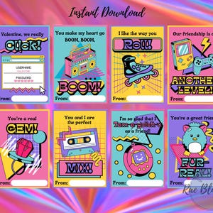 90er Jahre Retro Valentinsgrüße INSTANT DOWNLOAD Kinder Valentinsgrüße, druckbare Valentinsgrüße, Valentinskarten, Millennial Valentines, Y2K, Nostalgie