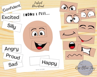 Today I Feel... INSTANT DOWNLOAD, Feelings Activity, Kids Emotions Printable, Kindergarten Worksheet, Homeschool Learning Activity