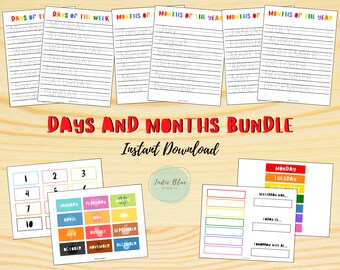 Days and Months Learning Bundle, Days of the Week, Months of the Year, Homeschool Printable, Learning Activity, Kindergarten Learning
