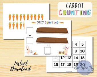 Carrot Counting INSTANT DOWNLOAD, Easter Learning Activity, Addition Practice, Preschool Fun, Homeschool Printable, Pre-K Adding