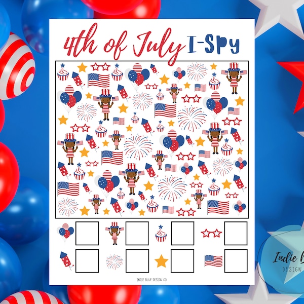 4th of July I-Spy Activity, 4th of July Activity, Counting, Learning Printable, Homeschool Printable, Homeschool Activity