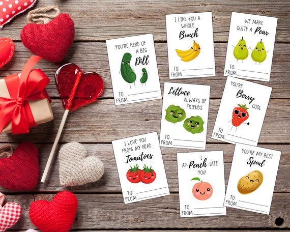 Fruit & Veggie Valentines Kids Valentines Printable | Etsy