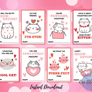 Chat Valentines TÉLÉCHARGEMENT INSTANTANÉ Enfants Valentines, Valentines imprimables, Cartes de Saint-Valentin, Imprimer à la maison Valentines, Chaton Valentines