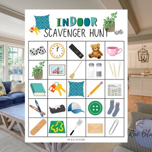 Indoor Scavenger Hunt INSTANT DOWNLOAD, Printable Scavenger Hunt, Kids Rainy Day Activity, Homeschool Printable, At Home Scavenger Hunt
