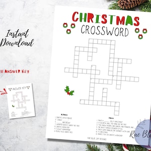 Christmas Crossword Puzzle Printable, Instant Download Kids Crossword Puzzle, Christmas Game, Christmas Activity, Kids Christmas Fun