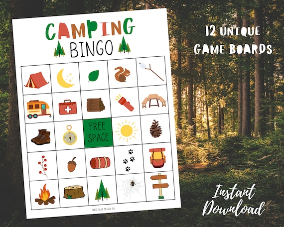Camping Bingo Printable Game with 12 Different Boards | Etsy