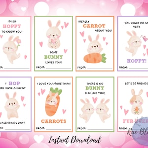 Conejito de San Valentín DESCARGA INSTANTÁNEA Tarjetas de San Valentín para niños, Tarjetas de San Valentín imprimibles, Tarjetas de San Valentín para imprimir en casa, Lindo conejo de San Valentín
