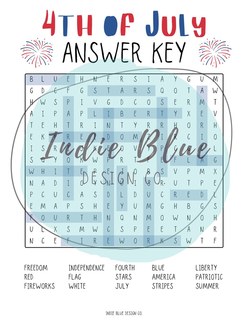 4th of July Word Search Printable, Kids Word Search, 4th of July Game