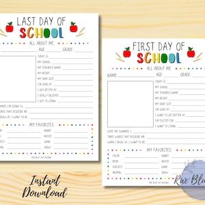 Back to School Printable, Back to School Questionnaire, School Printable, First Day of School Printable, Last Day of School Printable