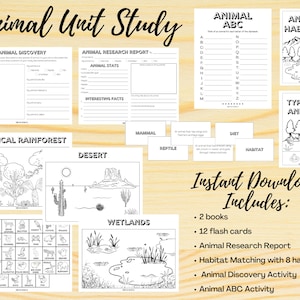 INSTANT DOWNLOAD Animal Unit Study, Animal Learning, Homeschool, Homeschool Printable, Homeschool Download, Animal Study, Animal Activity
